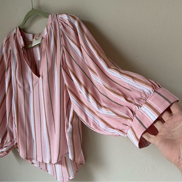 Anthropologie Maeve Byron Striped Balloon Sleeve Blouse X-Small, light pink - Picture 5 of 14